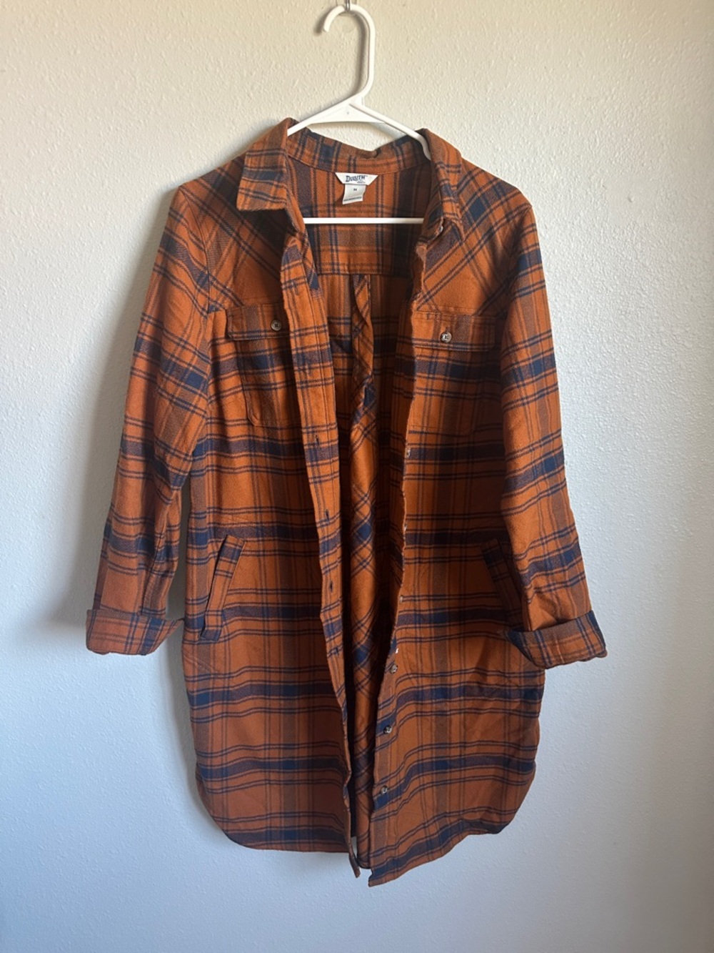 Women's Plaid Long Shacket - Orange - Picture 1 of 7